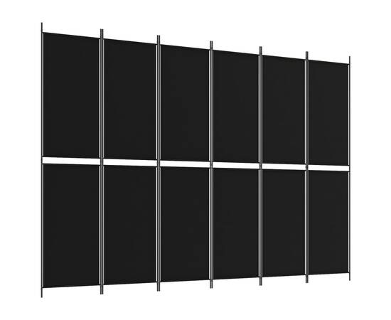 Paravan de cameră cu 6 panouri, negru, 300x220 cm, textil, 2 image