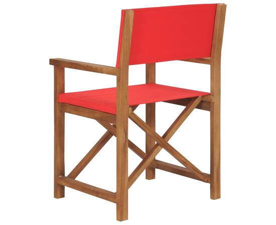 Scaun de regizor, roșu, lemn masiv de tec, 4 image