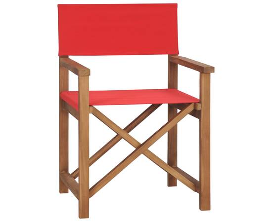 Scaune de regizor, 2 buc., roșu, lemn masiv de tec, 3 image