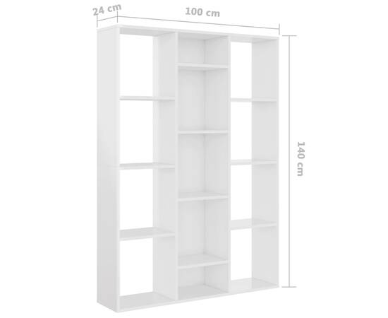 Separator cameră/bibliotecă alb extralucios 100x24x140 cm pal, 7 image