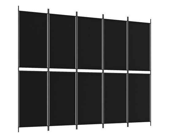 Paravan de cameră cu 5 panouri, negru, 250x200 cm, textil, 2 image