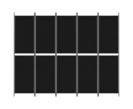 Paravan de cameră cu 5 panouri, negru, 250x200 cm, textil, 3 image