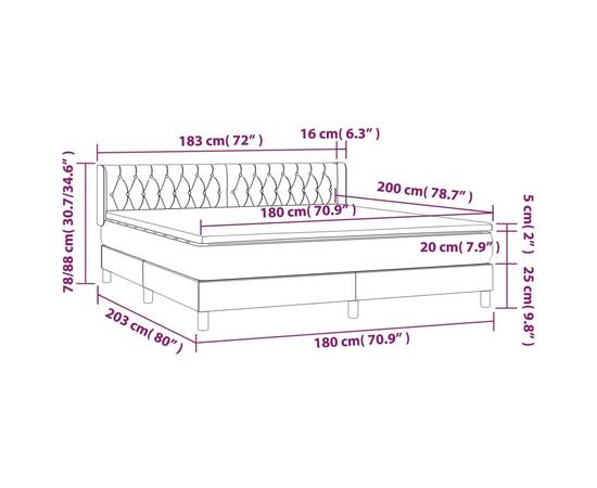 Pat box spring cu saltea, albastru, 180x200 cm, material textil, 7 image