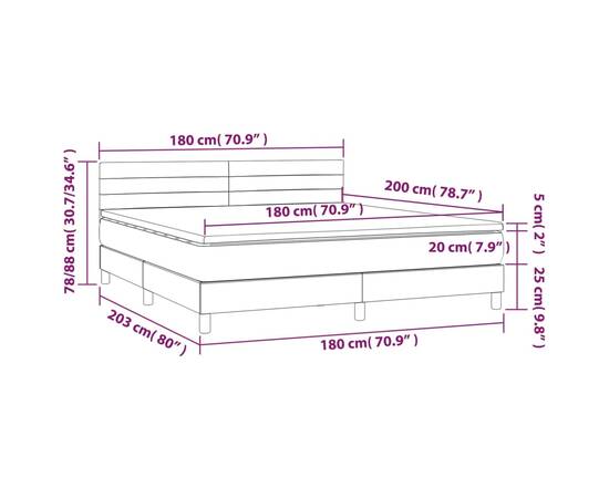 Pat box spring cu saltea, negru, 180x200 cm, catifea, 7 image