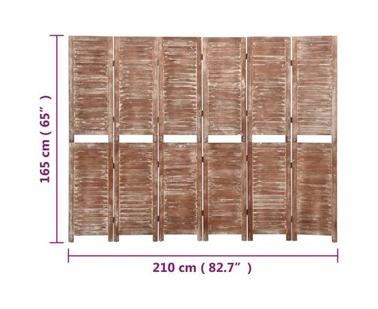 Paravan cameră cu 6 panouri,maro,210x165cm,lemn masiv paulownia, 7 image