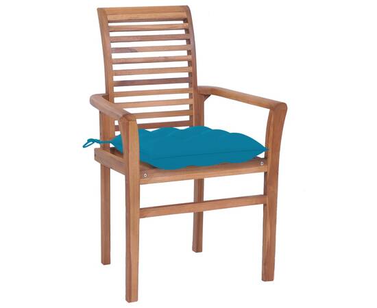 Scaune de masă cu perne, 2 buc., bleu, lemn masiv de tec, 2 image