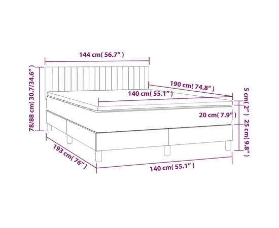 Pat box spring cu saltea, gri taupe, 140x200 cm, textil, 7 image