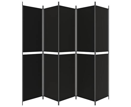 Paravan de cameră cu 5 panouri, negru, 250x220 cm, textil, 4 image