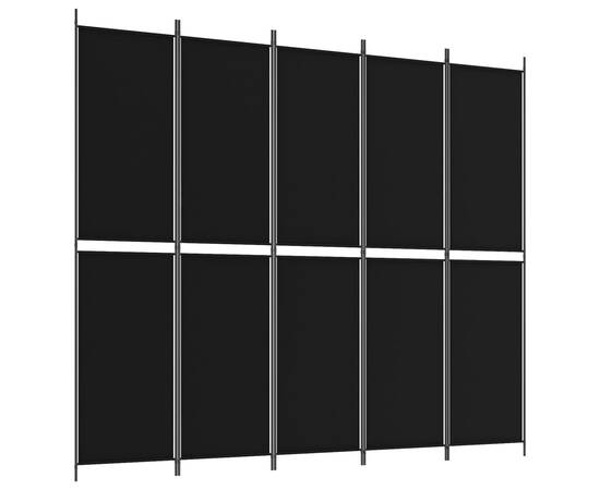 Paravan de cameră cu 5 panouri, negru, 250x220 cm, textil, 2 image