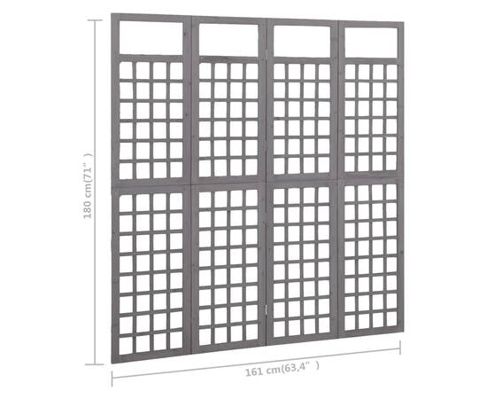 Separator cameră cu 4 panouri, gri, 161x180 cm nuiele lemn brad, 6 image