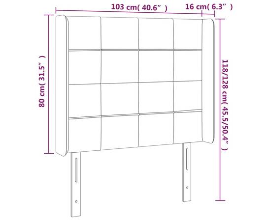 Tăblie de pat cu aripioare gri închis 103x16x118/128 cm catifea, 9 image