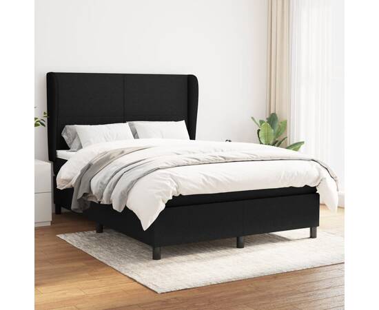 Pat box spring cu saltea, negru, 140x190 cm, textil