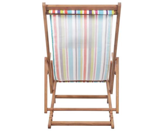 Scaun de plajă pliabil, multicolor, textil și cadru din lemn, 5 image