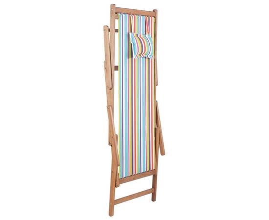 Scaun de plajă pliabil, multicolor, textil și cadru din lemn, 4 image