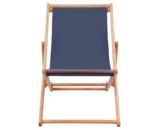 Scaun de plajă pliabil, albastru, textil și cadru din lemn, 3 image