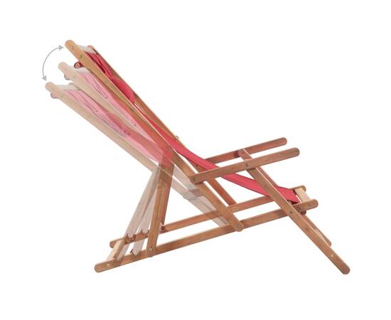 Scaun de plajă pliabil, roșu, textil și cadru din lemn, 5 image