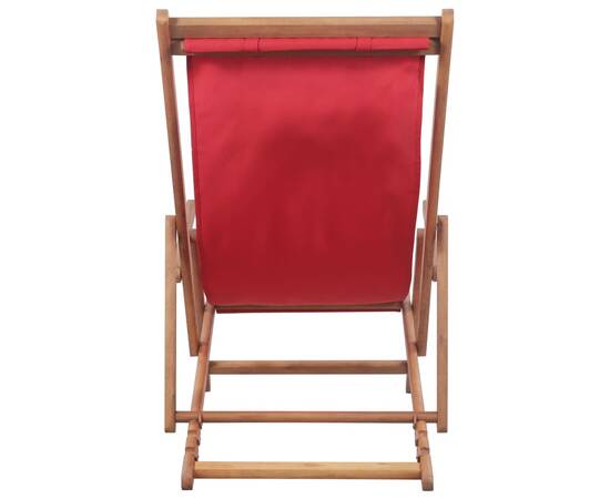 Scaun de plajă pliabil, roșu, textil și cadru din lemn, 4 image