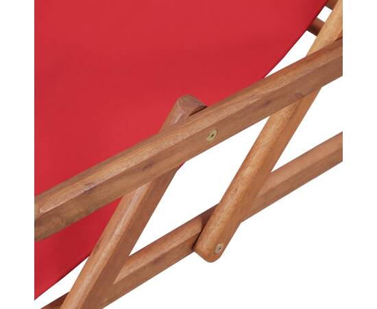 Scaun de plajă pliabil, roșu, textil și cadru din lemn, 8 image