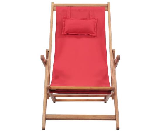 Scaun de plajă pliabil, roșu, textil și cadru din lemn, 2 image