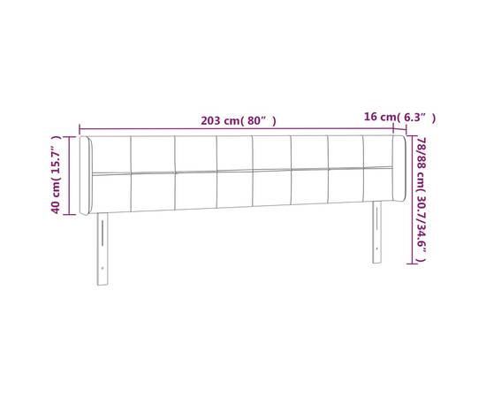 Tăblie de pat cu led, gri închis, 203x16x78/88 cm, catifea, 6 image