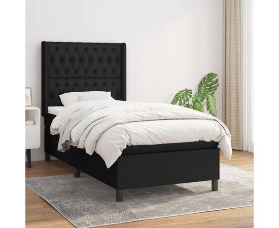 Pat box spring cu saltea, negru, 90x190 cm, textil