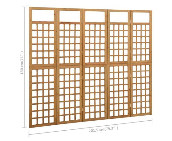 Separator cameră cu 5 panouri, 201,5x180 cm, nuiele lemn brad, 6 image