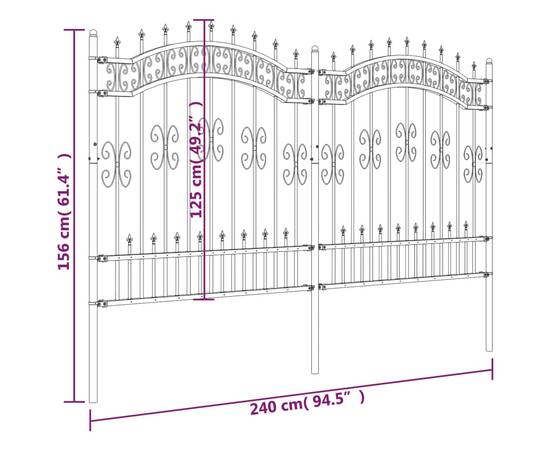 Gard grădină cu vârfuri negru 165 cm oțel vopsit electrostatic, 6 image