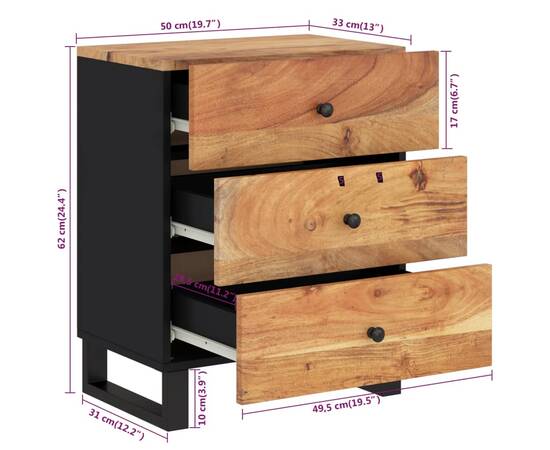 Noptieră, 50x33x62 cm, lemn masiv acacia și lemn prelucrat, 8 image