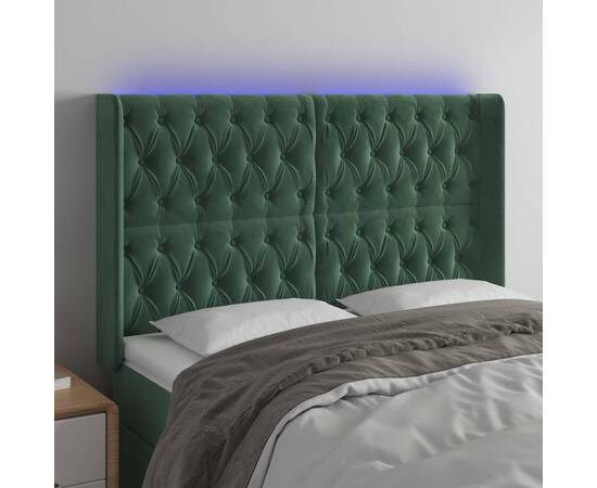 Tăblie de pat cu led, verde închis, 147x16x118/128 cm, catifea