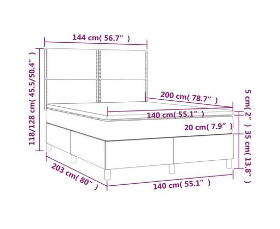 Pat box spring cu saltea, cappuccino, 140x200cm piele ecologică, 6 image