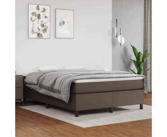 Pat box spring cu saltea, maro, 140x200 cm, piele ecologică