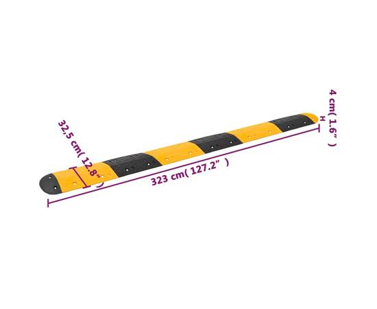 Prag limitator de viteză, galben&negru, 323x32,5x4 cm, cauciuc, 10 image