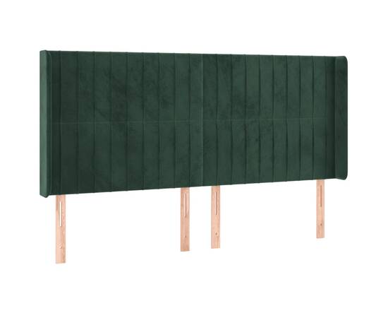Pat cu arcuri, saltea și led, verde închis, 200x200 cm, catifea, 7 image