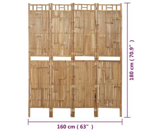 Paravan de cameră cu 4 panouri, 160 x 180 cm, bambus, 8 image