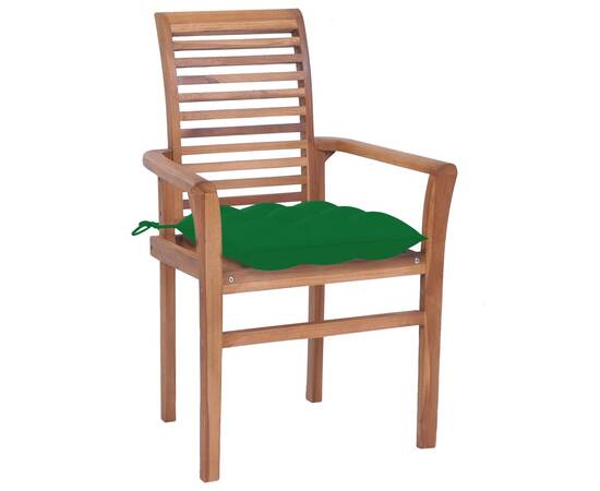 Scaune de masă cu perne verde, 2 buc., lemn masiv tec, 2 image