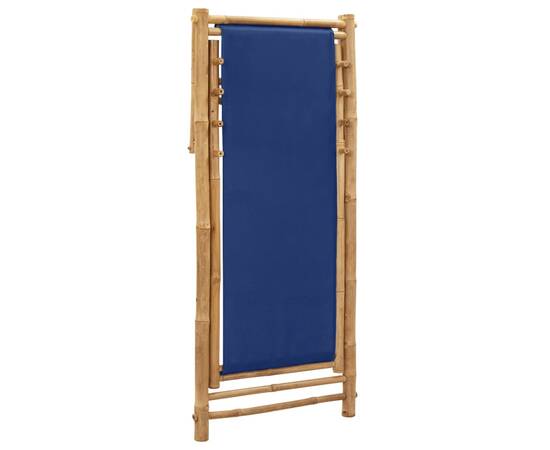 Scaun pliabil, albastru marin, bambus și pânză, 6 image