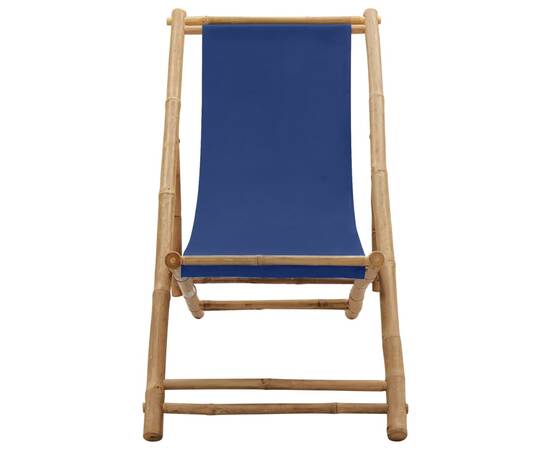Scaun pliabil, albastru marin, bambus și pânză, 2 image