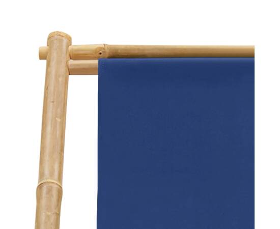 Scaun pliabil, albastru marin, bambus și pânză, 7 image
