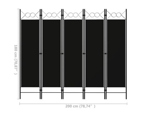 Paravan de cameră cu 5 panouri, negru, 200 x 180 cm, 6 image