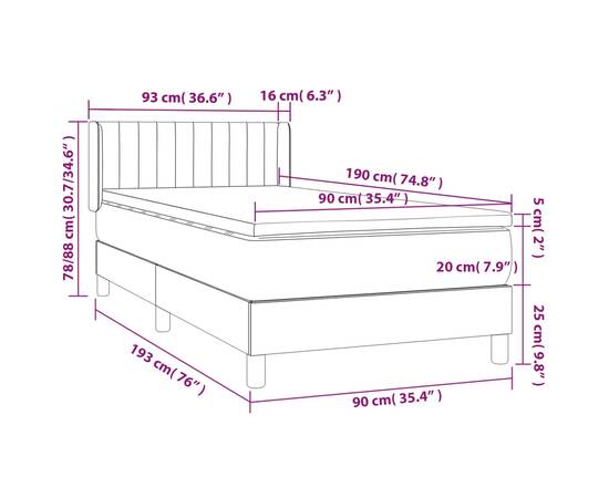 Pat box spring cu saltea, gri deschis, 90x190 cm, textil, 7 image