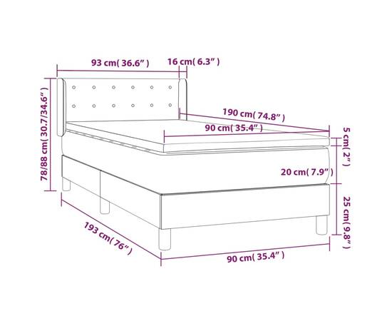 Pat box spring cu saltea, gri deschis, 90x190 cm, textil, 7 image