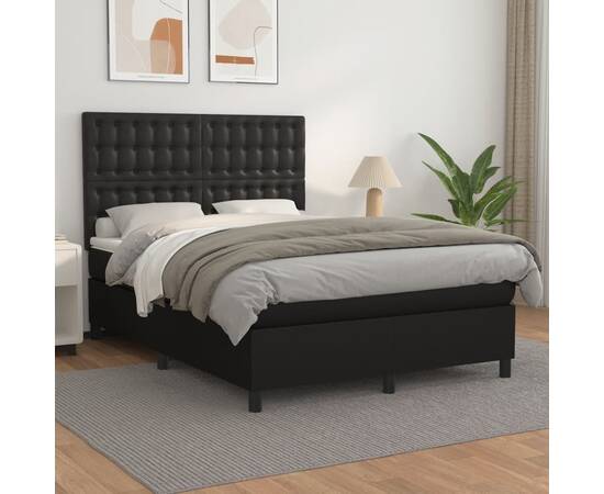 Pat box spring cu saltea, negru, 140x190 cm, piele ecologică