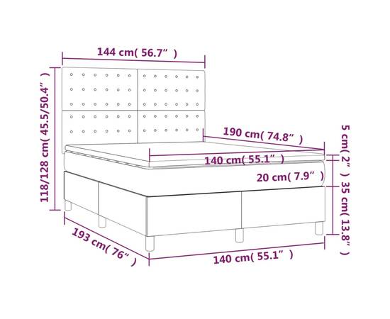 Pat box spring cu saltea, negru, 140x190 cm, piele ecologică, 6 image