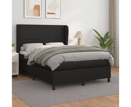 Pat box spring cu saltea, negru, 140x190 cm, piele ecologică