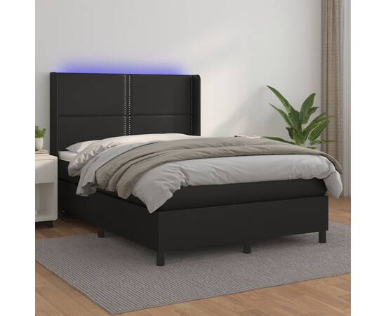 Pat box spring cu saltea, negru, 140x190 cm, piele ecologică