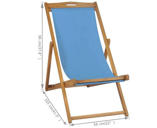 Scaun de exterior, albastru, 56 x 105 x 96 cm, lemn de tec, 11 image