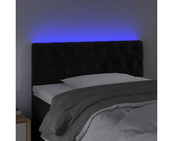 Tăblie de pat cu led, negru, 100x7x78/88 cm, catifea, 3 image