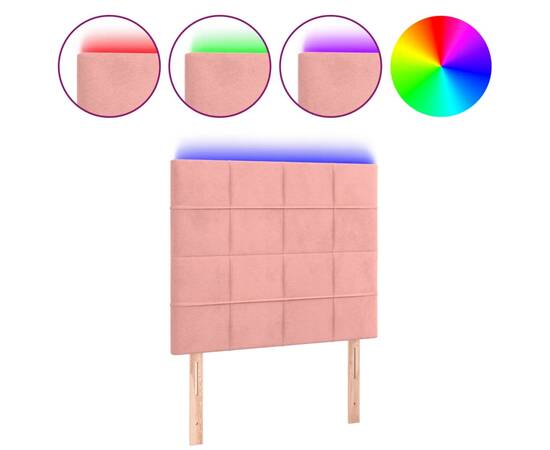 Tăblie de pat cu led, roz, 100x5x118/128 cm, catifea, 2 image