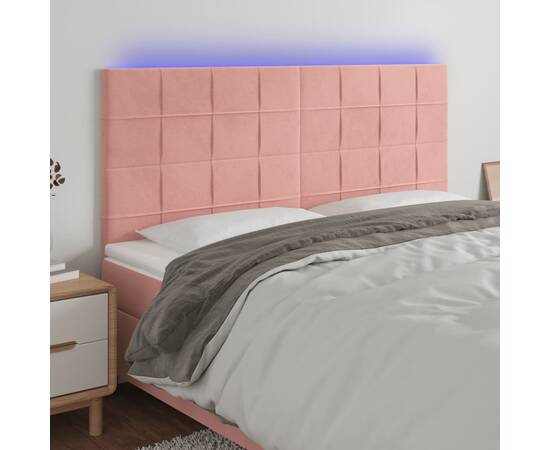 Tăblie de pat cu led, roz, 200x5x118/128 cm, catifea