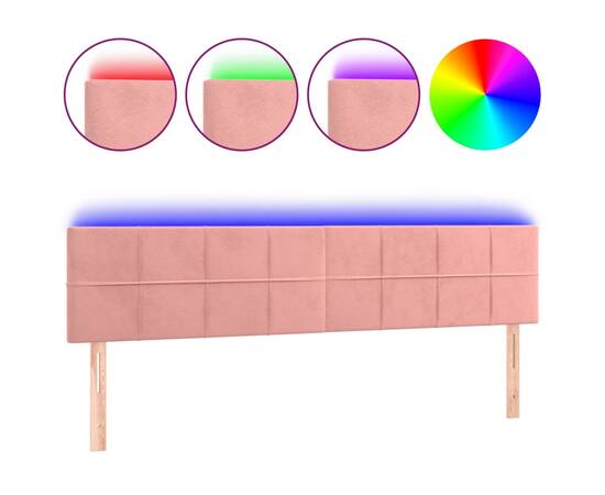 Tăblie de pat cu led, roz, 200x5x78/88 cm, catifea, 2 image